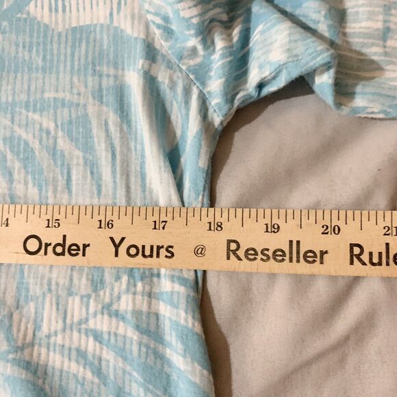 Chico's Blouse Sz 0 (Small) Aqua Blue Floral Tunic Soft Asymmetrical Beachy - Picture 10 of 15